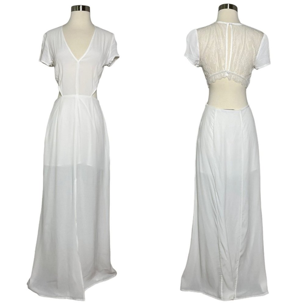 Lovers and Friends Harper Dress White Maxi Front Slit Lace Size Small Sz S New - Picture 2 of 14